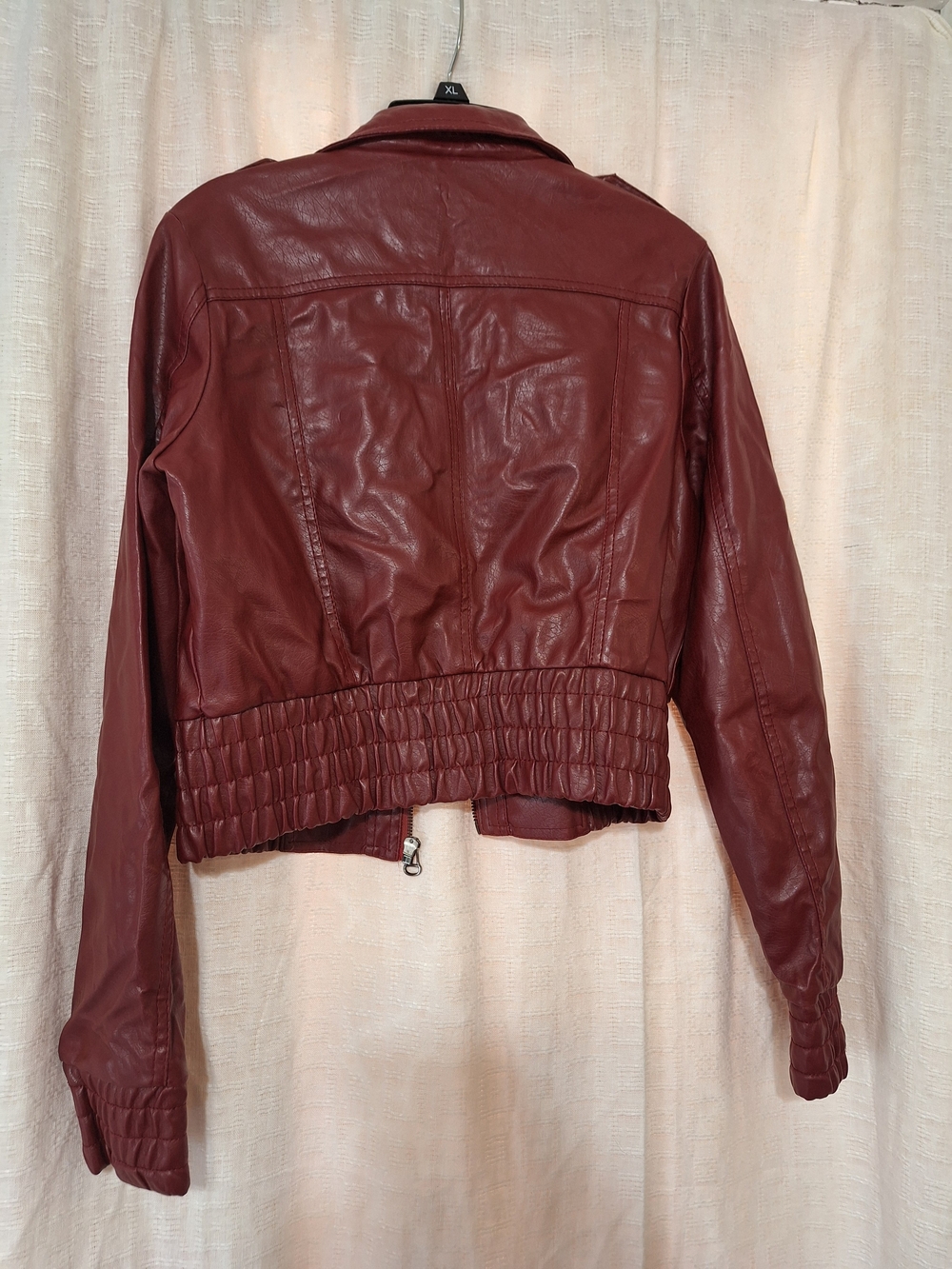 Wet Seal Burgundy Faux Leather Bomber Jacket - Picture 2 of 3